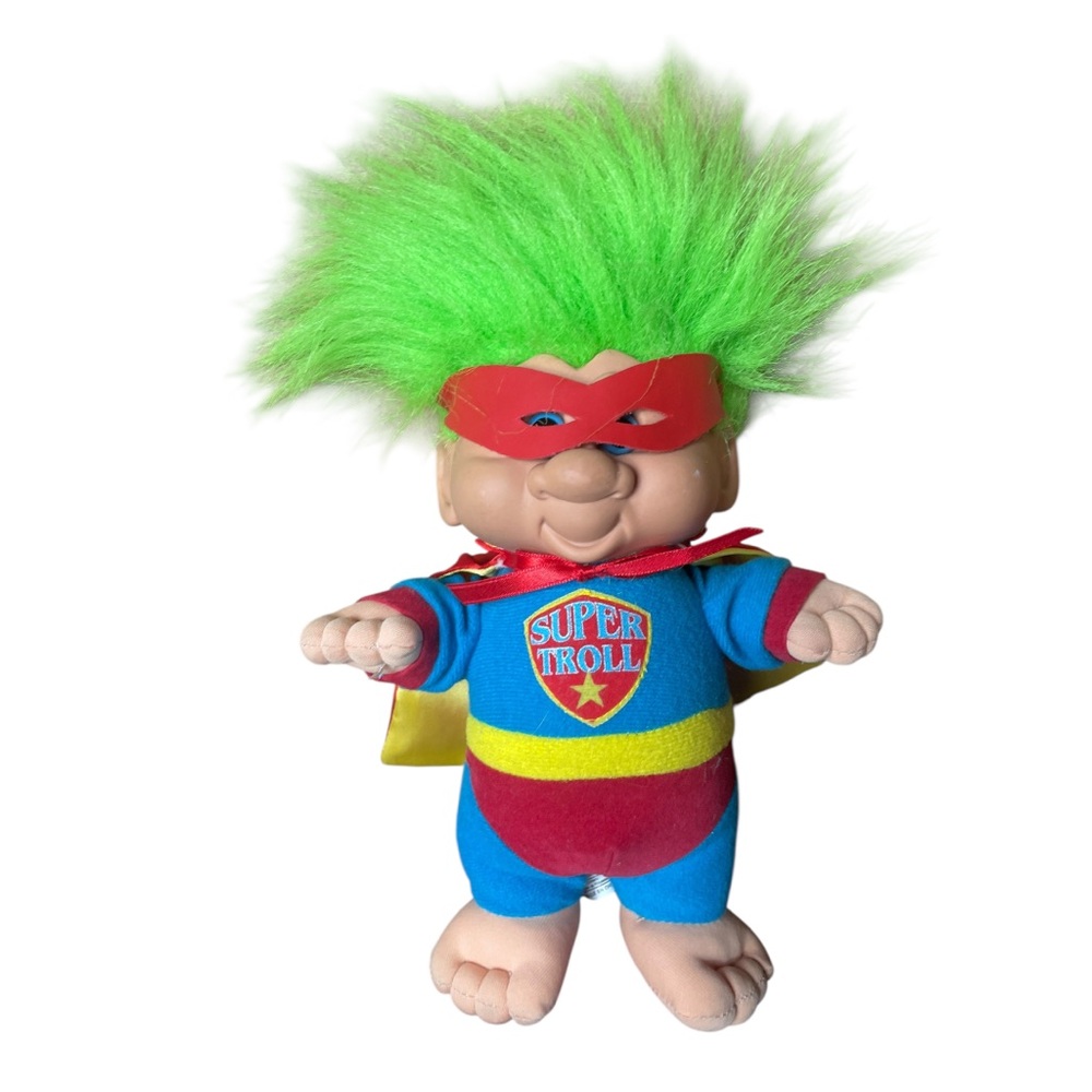 Super Troll Doll with Green Hair and Red Mask Ganz bros 1992 stuffed rétro toy